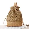 high quality handmade crochet straw backpack drawdring knitted school bag