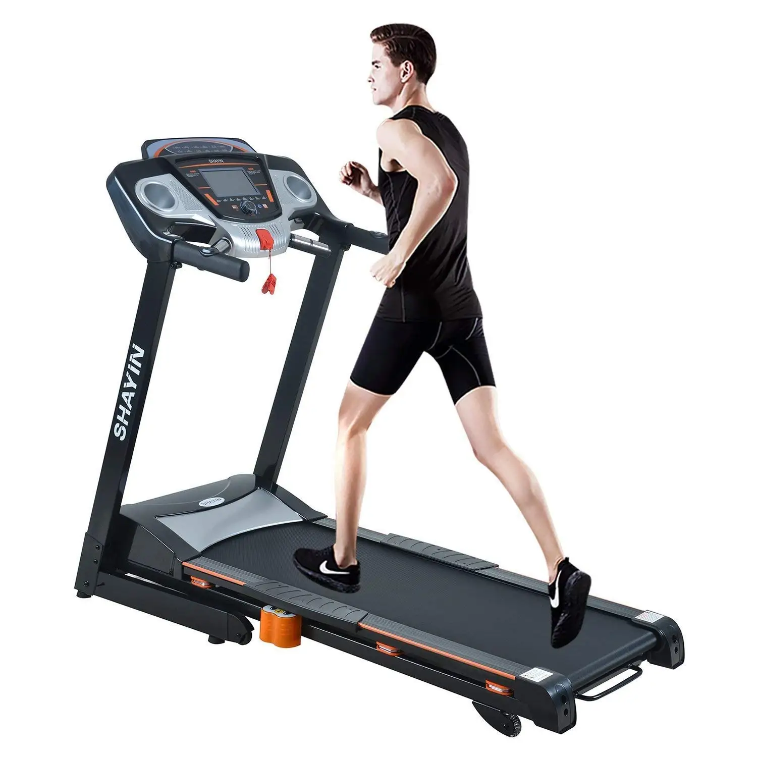 ANCHEER Folding Electric Treadmill Easy Assembly Motorized Running Machine with Rolling Wheels