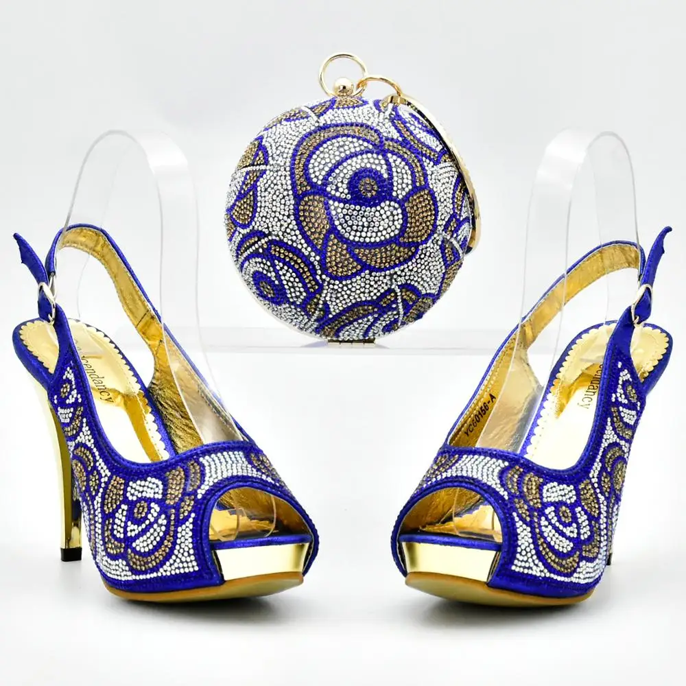 

New arrival Italian shoes and bags to match women blue high heel shoes and matching bags for party