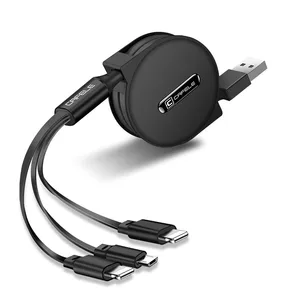 Retractable 3 1 USB Charging Cable Micro Type C & 8 Pin Devices