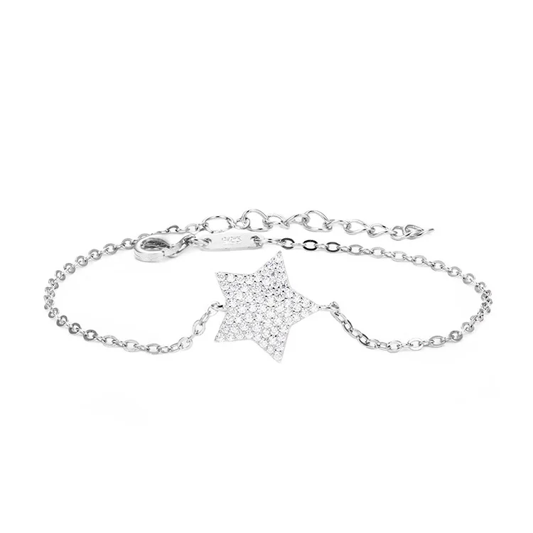 Five-pointed Star Design Cubic Zirconia Silver Chain Bracelet