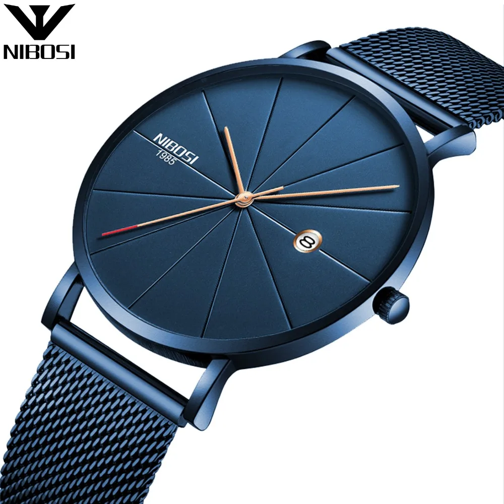 
NIBOSI 2321 Watch 40mm Unisex Ultra Thin IP Blue Minimalist Watch Men 