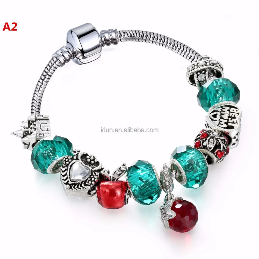 

European Blue Glass Beads Charms Fit Snake Chain Bracelet Christmas Apple Charms Bracelet, Picture