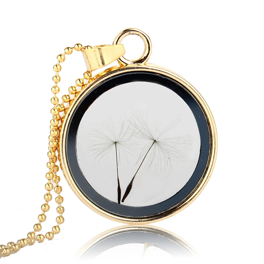 

Gold & Silver Dandelion Wish Clear Glass Floating Locket Pendant Necklace Jewelry For Women, Gold and silver