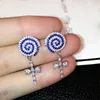 KM Wholesale China Fashion Jewelry Light Sapphire CZ Lollipop Korean Silver Earrings Zircon Crystal Earrings Bow Cross Earrings