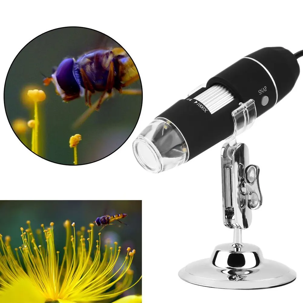 Hukai 1000X Digital Microscope USB Endoscope 8LED Camera Microscopio Magnifier W Stand
