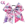 7 Inch Unicorn Printed Sequin Cheer Bows with Rhinestone Center Elastic Bands for Cheerleading Girls