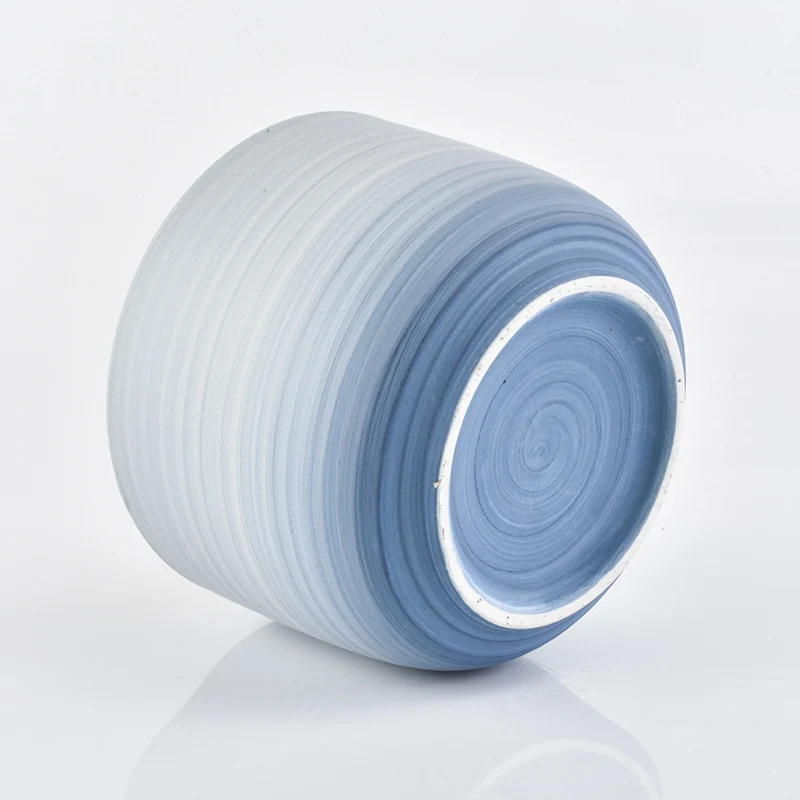 Wholesale Large Ceramic Gradient Blue Candle Jar Round Bottom Home Decoration