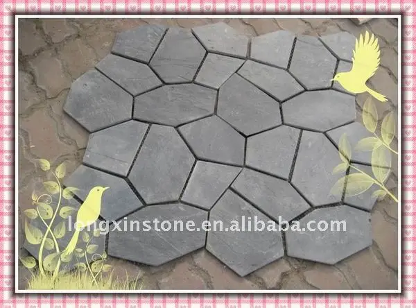 Outdoor Random Pattern Black Slate Flooring Tiles Walkway Stone