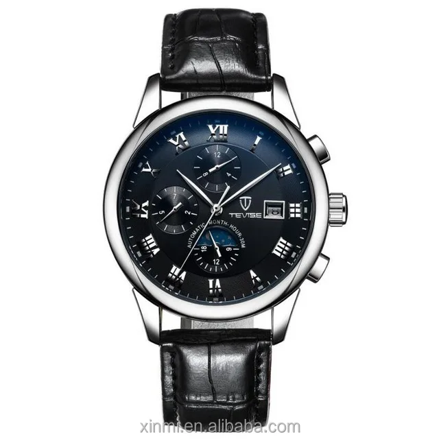 

Fashion Men Watch Moon Phase Hot Brand Automatic Mechanical Watches Sport Leather Clock Mens Wristwatches, Any color are available
