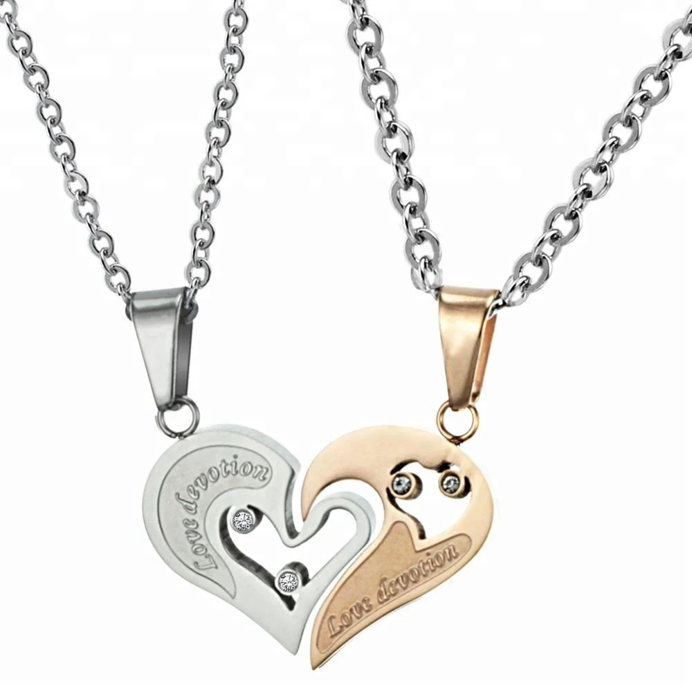

Necklace Set Letter LOVE DEVOTION Couple Necklace Fashion Titanium Import Surgical Steel Jewelry, White, gold