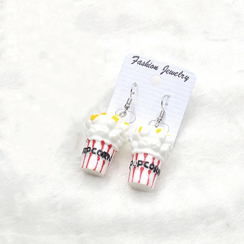 

New Earrings Popcorn Earrings Lovely Fashion Trendy Japan and South Korea Cartoon Popcorn Simulation 3D Dangle Earring Resin, Please check the color chart