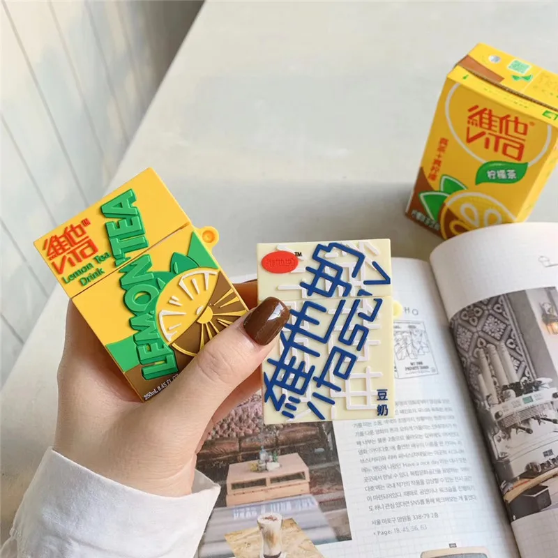 Free Shipping Silicone case for airpods Fresh Summer Earphone Cases For Air pods 1 2 Vita Lemon Tea Drink
