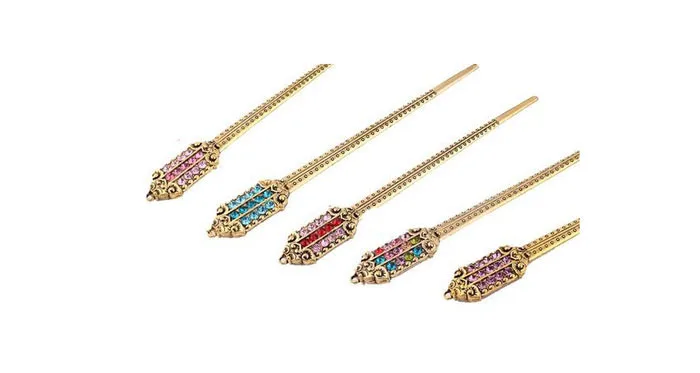 Contracted bunished gold plated hairclip several colours teardrop crystal rhinestone hair jewelry women hair accessories