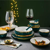 

Sample Nordic luxury blackish green phnom penh porcelain dish plate ceramic dinnerware sets