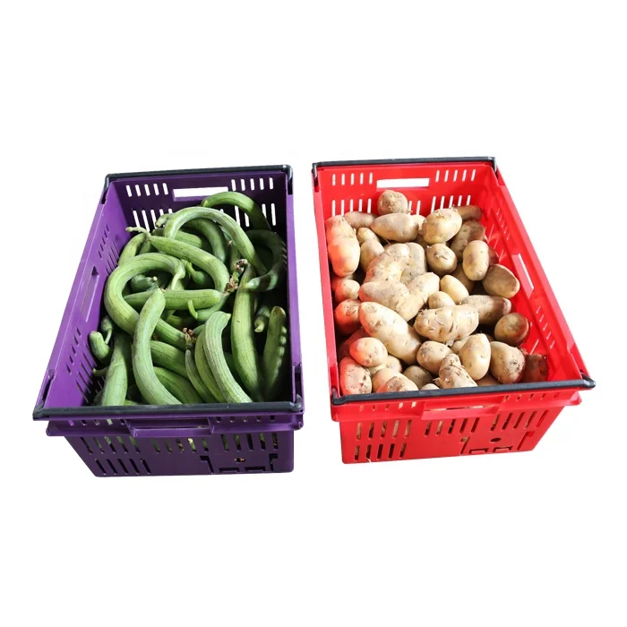 

QS Ventilated Perforated Nest Stack Mesh Plastic Food Basket for Fresh Fruit Vegetable Moving Storage Food Tomato Crates Totes