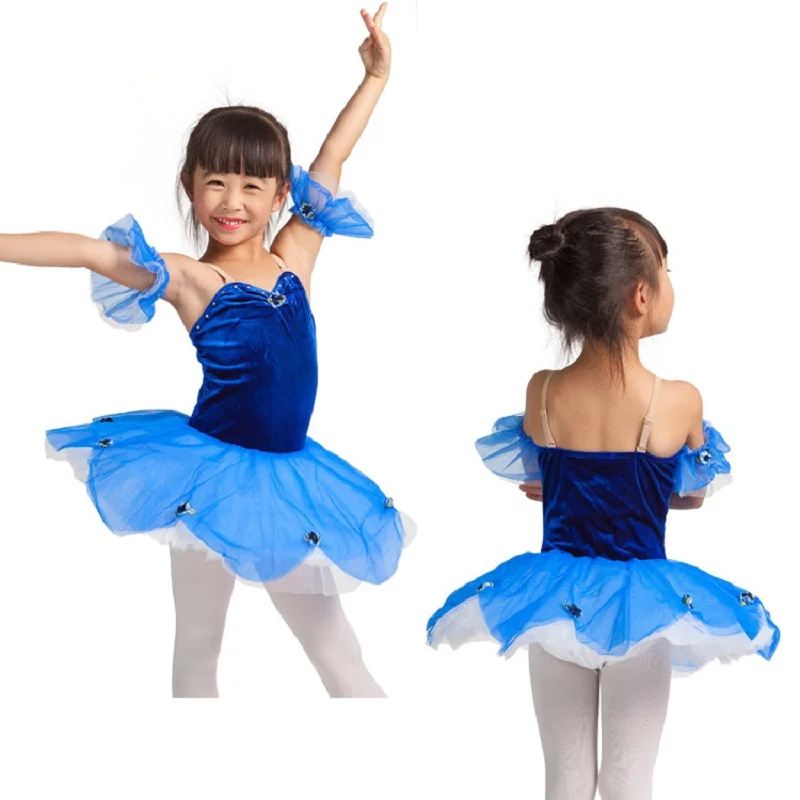 

Kids Dance Show Costumes Royal Blue Velvet Ballet Dance Tutus Dress 15306