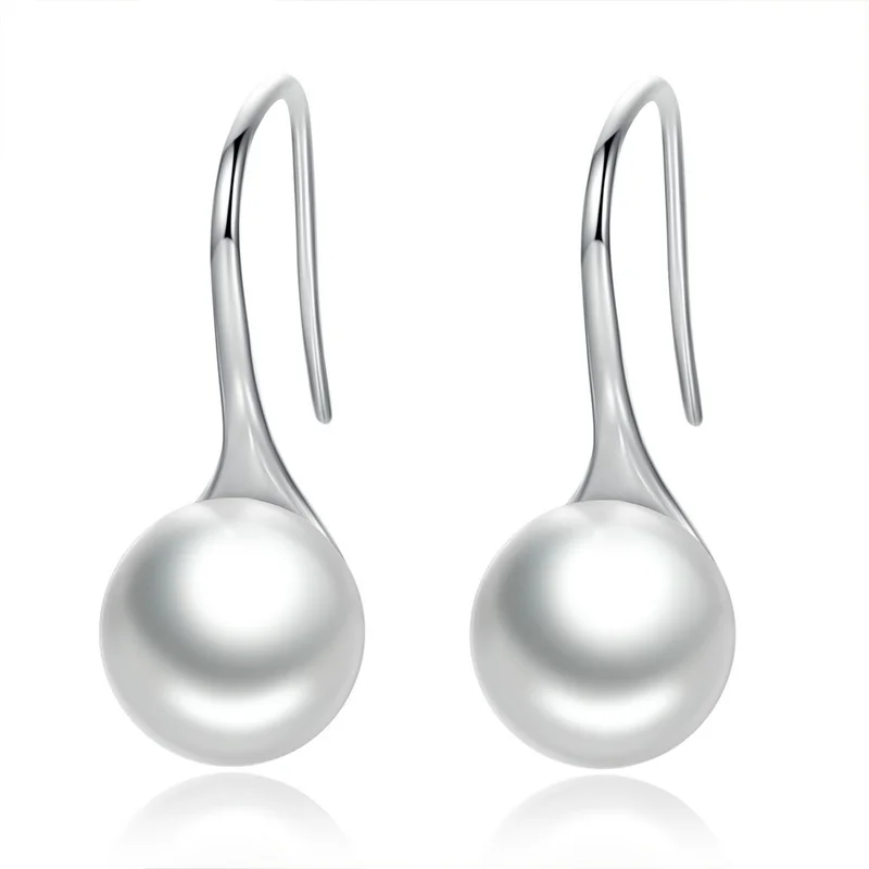 

New Trendy Elegant Round Pure Love 925 Sterling Silver Pearl Drop Earrings