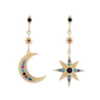 

ed01760c Fashion Indian Gold Plated Drop Kundan Filigree Boho Turquoise Women Dangling Star Moon Earrings Jewellery