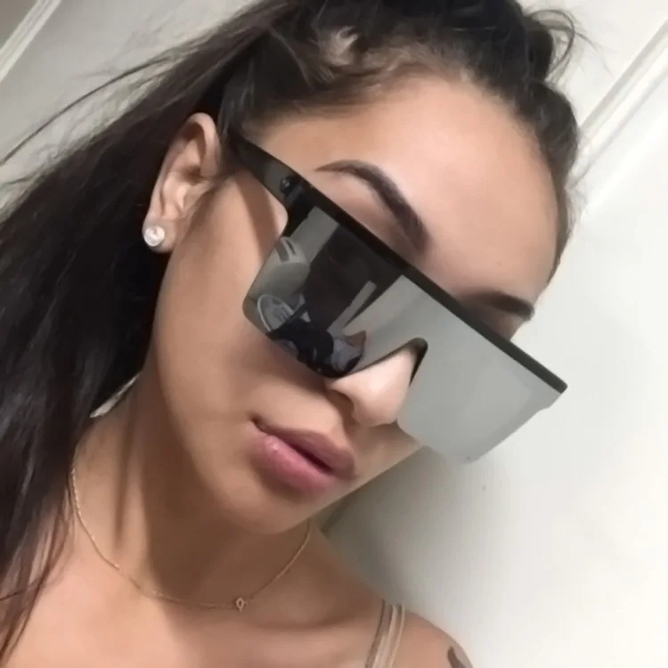 2019 Fashion Brand Designer Silver Mirror Ladies Big Square Oversized Black Shield Shades Sunglasses Women