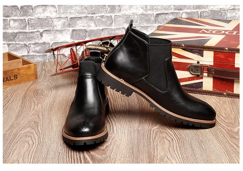 Black/Red/Brown British Style Men’s Ankle Boots,High Quality Genuine