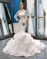 

Jancember RSM66734 mermaid tail luminous off shoulder luxurious long sleeve lace wedding dress