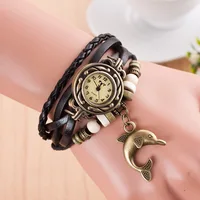 

Best Selling Dolphin Pendant Stock PU leather Watch Women