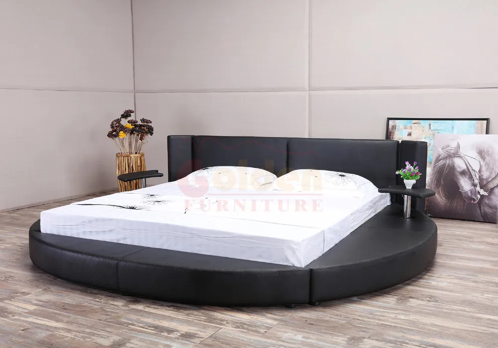 2016 latest design king size white leather round rotating beds