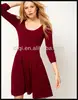 OEM fashion red long sleeve dress for ladies 2013 crewneck jersey dress pleated dresses women clothes apparel