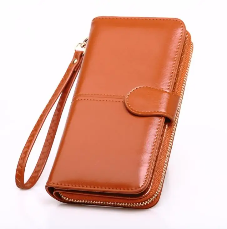 

Fashion Ladies Large Capacity Waxed PU Leather Zipper Coin Wallet Women Long Purse, Wine red, green, dark blue, black,light blue