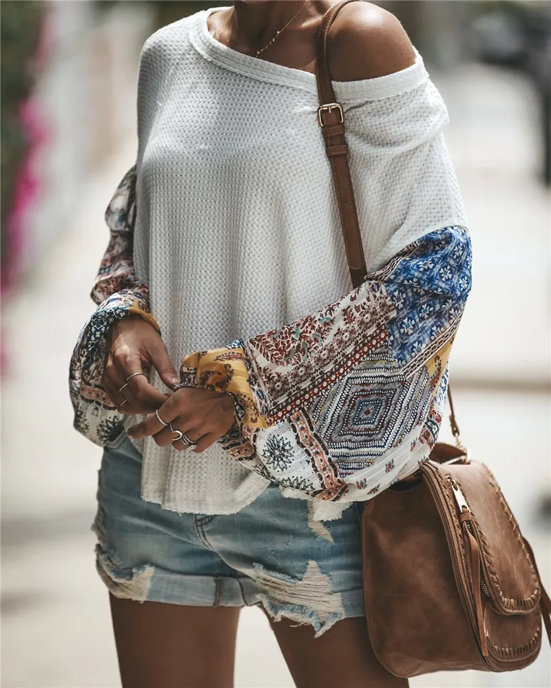 

2018 Autumn and Winter Sweet Women Blouse Fashion Long Sleeve O-Neck Print Knitwear, N/a
