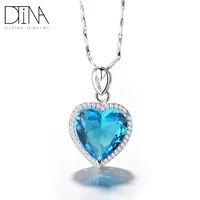 

DTINA 925 Sterling Silver Heart Shaped Blue Big Gem Custom Pendant