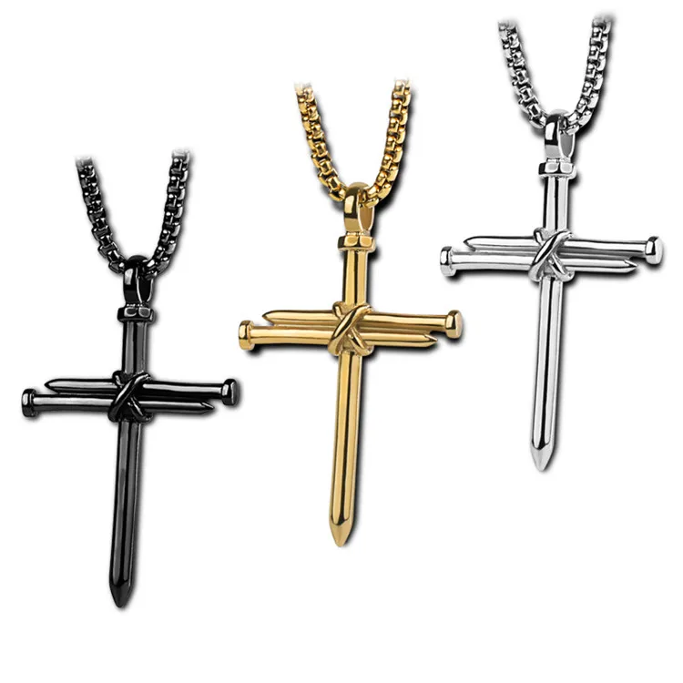 

Fancy Hips Hops 316L Stainless Steel Nail Cross Pendant Necklace for Men