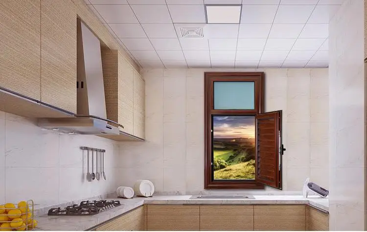 ROGENILAN Indoor Wooden Grain Louver Shutters Aluminium Bathroom Window Designs