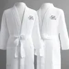 Men white color cotton waffle spa short bathrobe