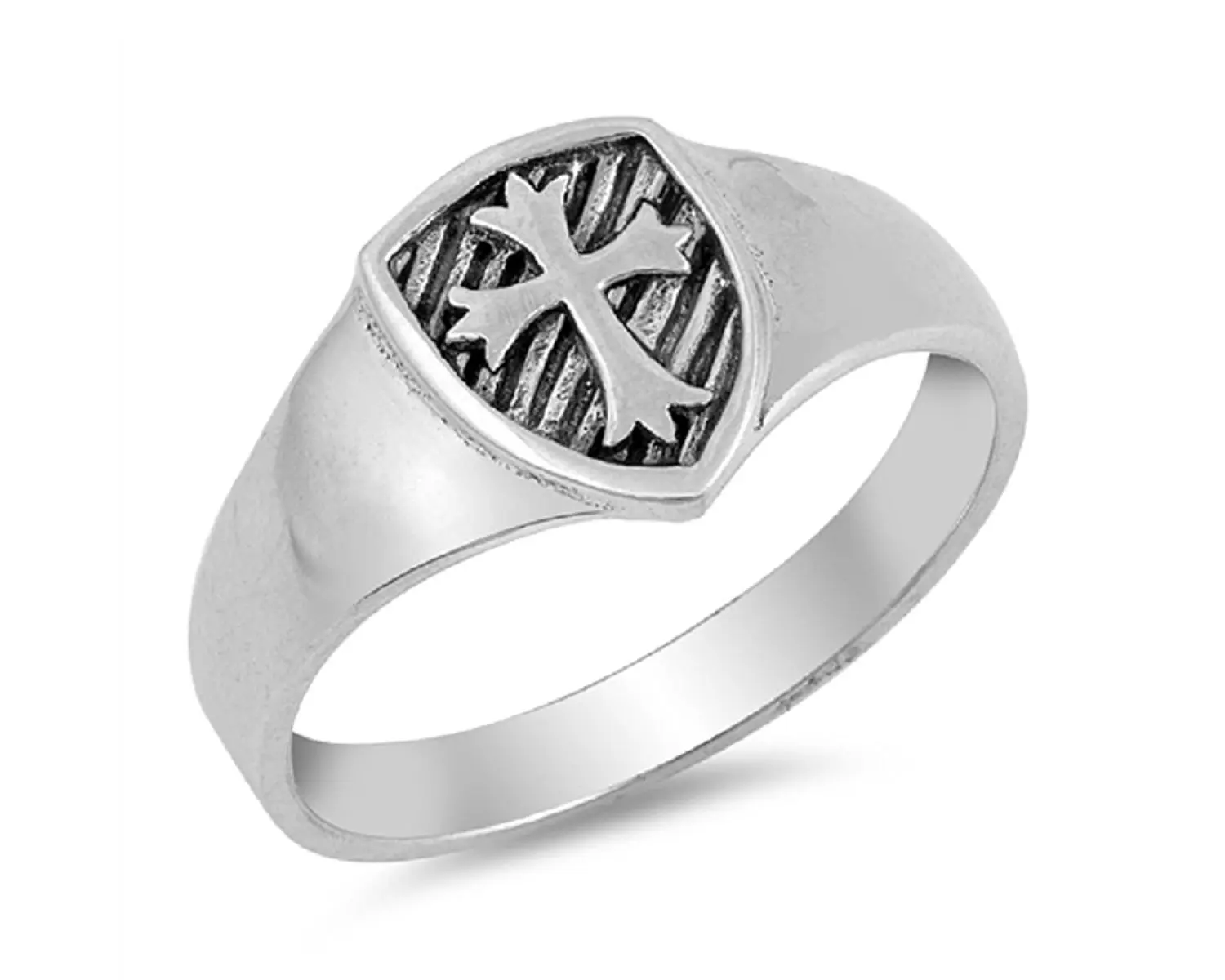 CloseoutWarehouse High Polished Sterling Silver Ingraved Cross Plain Band Ring