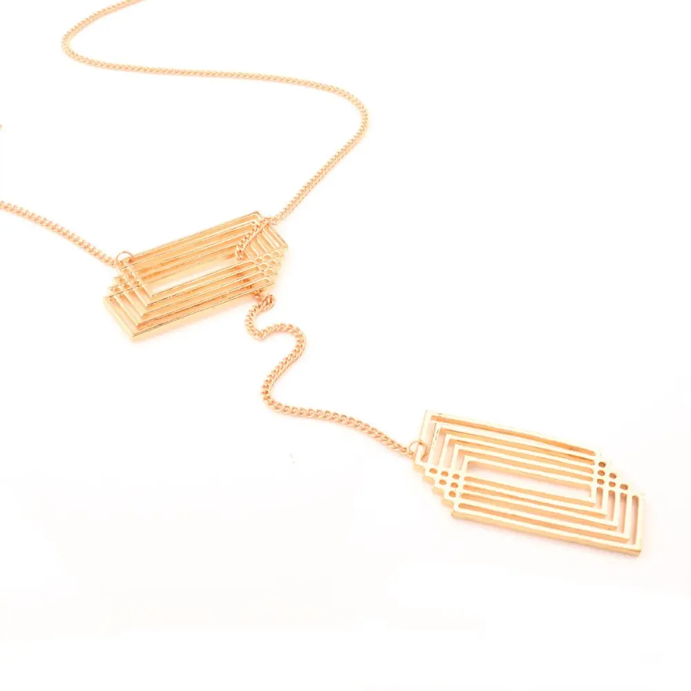 

2016 fashion bohemian women geometric pendant necklace square maxi chain necklace, Gold or silver