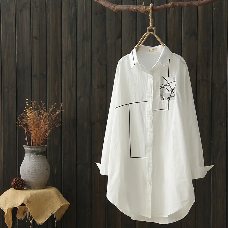 

Women White Embroidery Blouse Shirts Spring Autumn For Lady Work Long Sleeve Tops Female Fashion Clothing Blusas