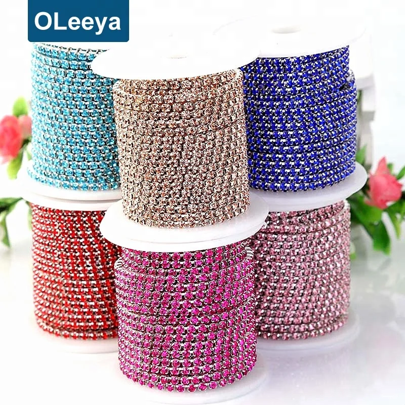 

OLeeya Wholesale 1row Dense Mat Crystal Cup Chain Trimming With Silver Base Rhinestone Waist Chain For Apparel