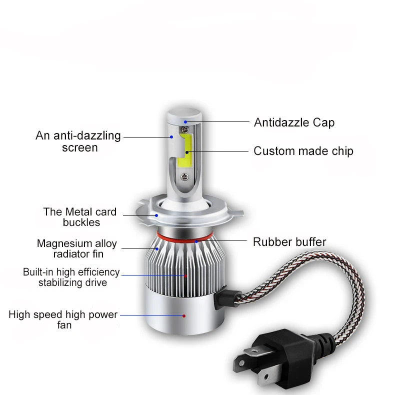 Factory Direct Uuper Bright 12v 72w C6 Led Headlight H4 High Low Beam