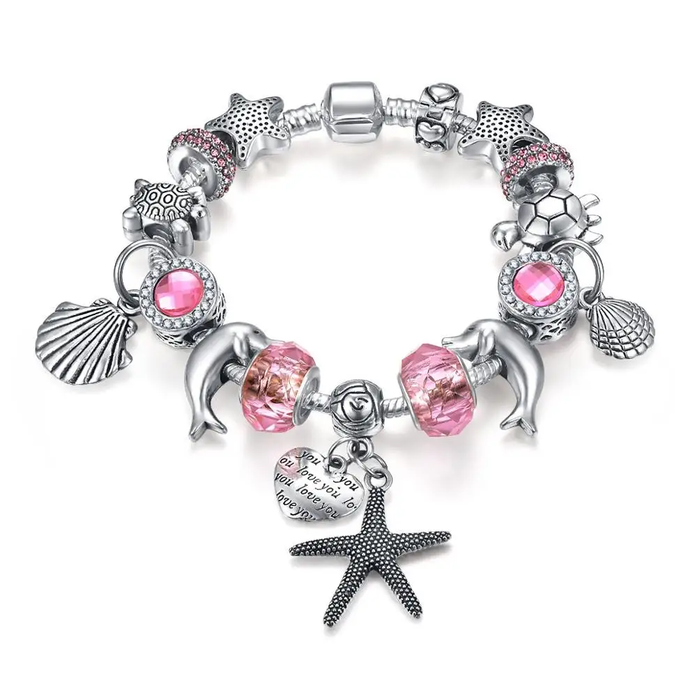 

Qings Silver Plated Marine Charm Bracelet Perfect Gift for Girls and Daughters The Most Exciting Christmas Gift, Pink