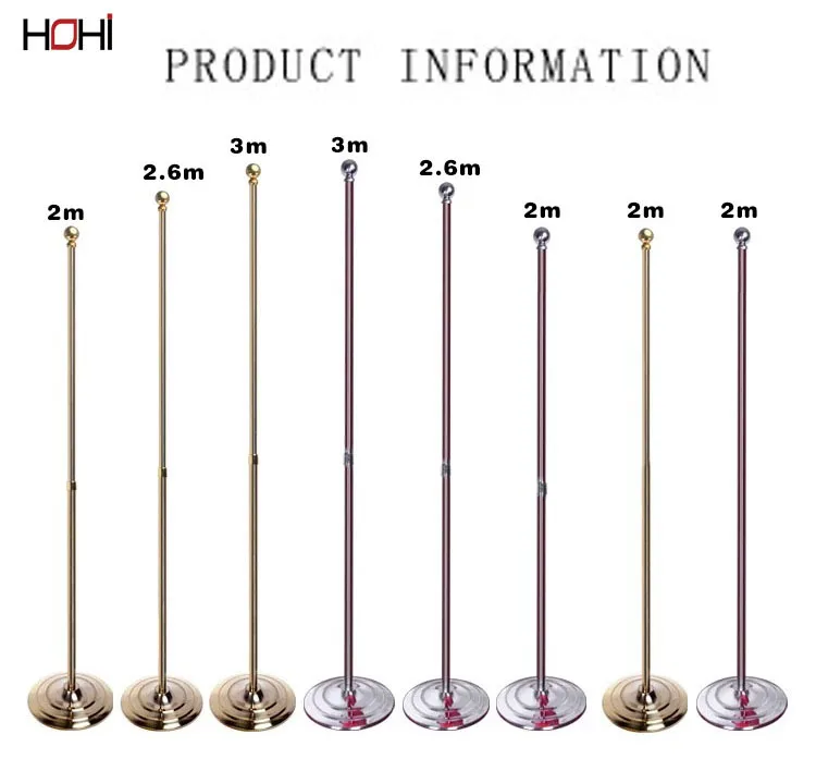 High Quality Office Retractable Flag Poles 2m 2.6m 3m Height With Base
