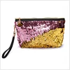 ladies flip sequin cosmetic bag glitter clutch makeup bag with wrist strap