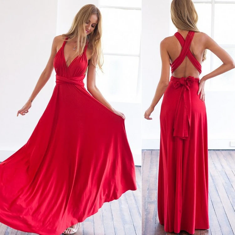 

Solid color High waist Sexy cross Backless dress Long skirt evening dress, Customized color
