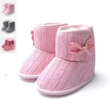 Toddler Knited Winter Faux Fleece Crib Snow Boots Kid Baby Shoes Bowknot Woolen Yam Fur Knit Shoes Firsst Walkers