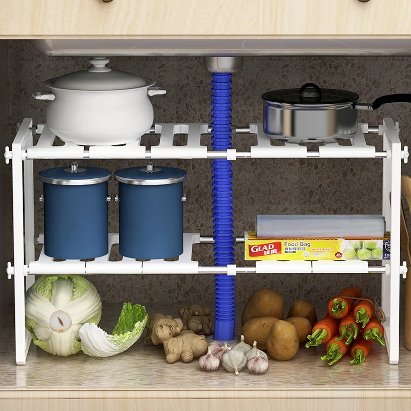 XM_432 2 Tier Metal&plastic Expandable kitchen accessories under sink shelf