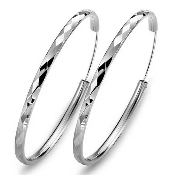

High Quality Polished Large Big Silver Hammer Hoop Earrings Silver