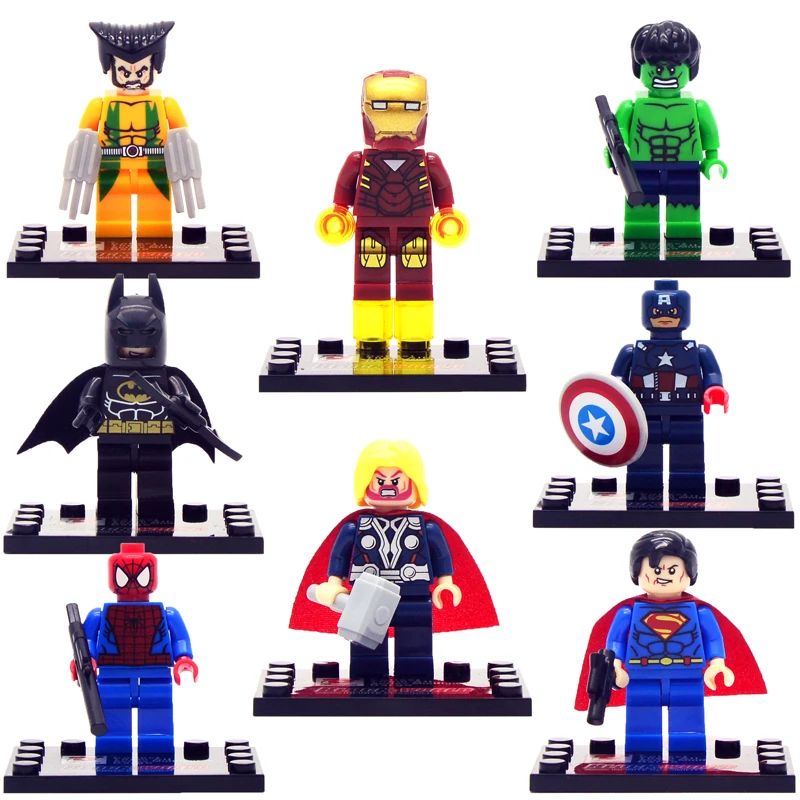 8pcs lot movie Super Hero Avenger with Weapon Kid Baby Toy Mini Figure Building Blocks Sets