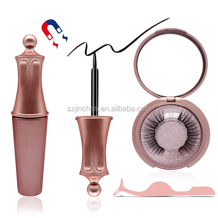 

wholesale High quality 3 in 15 magnetics eyelashes gift box set with liquid eyeliner and tweezers, Black