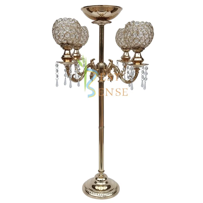 35" Crystal Candelabra With Flower Bowl Wedding Centerpiece For Wedding